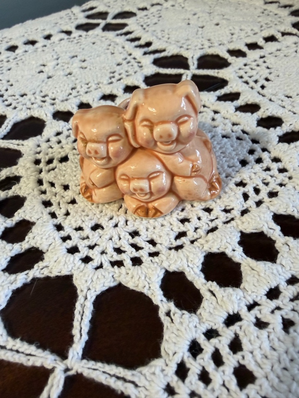 Vintage Ceramic Pig Trio Toothpick or Candle Holder
